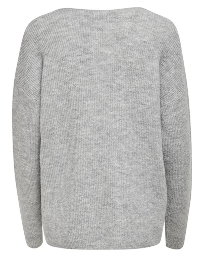 Only - OnlCamilla V-neck L/S Strik - Light Grey Melange